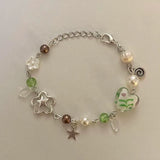 Lianfudai Glass bead white pearl bracelet grunge femmes y2k fairy heart bracelet