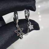 Lianfudai  1PCS Silver Color Star Chain Double Ear Hole Stainless Steel Ear Bone Nail Y2K Fashion Hottie Earrings for Women Jewelry