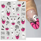 Lianfudai Pink Pumpkin Halloween Nail Stickers Ghost Star Mummy Love Heart Spider Web Scorpion Blood Drops DIY Winter Manicure Decoration