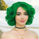 Lianfudai Cosplay Wig Green Wigs for Women Synthetic Short Curly Wig St. Patrick's Day Costume Party Harajuku Anime Lolita Wig