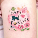 Lianfudai Pink Cat Heart Fake Tattoos Temporary Waterproof Tattoo for Women Cute Flower Crayon Art Tatoo Festival Cheap Goods Tatto