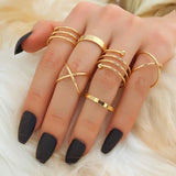 Lianfudai Bohemian Cross Wide Rings Set For Women Girls Simple Chain Finger Tail Rings New Bijoux Jewelry Gifts Ring Female