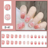 Lianfudai 24pcs French Point Diamond Fake Nails Wearing Artificial Square Head Press On Acrylic Nail Art Pearl Patch Almond False Nails