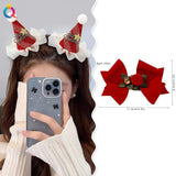 Lianfudai Christmas Deer Hairpin Girls Women Fashion Anlter Bow Hair Clip Red Cute Elk Hairpins Side Clip Plush Snowflake Hair Accessories