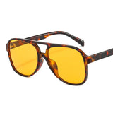 Lianfudai Fashion Pilot Oversized Sunglasses Woman Personality Double Bridges Sun Glasses Female Retro Leopard Orange Mirror Eyewear