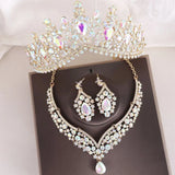 Lianfudai Baroque 3pcs/set Bridal Wedding Crown Princess Queen Water Drop AB Crystal Tiaras Necklace Earrings New Jewelry Sets