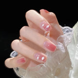 Lianfudai 24p Artifical Fake Nails Full Coverage False Nails White Clouds French Long Wearing Reusable Nail Coffin Ballerina Press on Nail