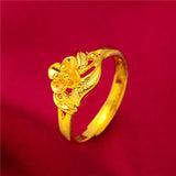 Lianfudai Ethiopia Dubai Flower Gold Color Arab Rings Resizable For Women Wedding Jewelry African Party Gift Nigerian Jewellery