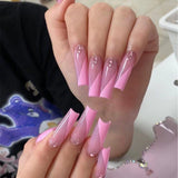 Lianfudai 24Pcs Marble Gradient Long Coffin False Nails Full Cover Nail Tips Press Glue Detachable Wearable Gold Foil Ballerina Fake Nails