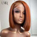 Lianfudai Dark Orange Silky Straight Bob Wig with Baby Hair Reddish Brown Brazilian Human Hair Dark Brown 13x4 Lace Front Wigs for Women