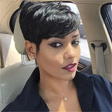 Lianfudai Straight Pixie Cut Human Hair Wig Short Bob Full Machine Made Wigs with Bangs Virgin Brazilian Wig for Women 180% Density