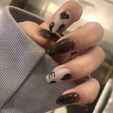 Lianfudai 24P Fashion Fake Nails With Design Leopard Full Cover False Nails Tips Black Brown Stiletto Press On French Artificial Nail Glue