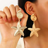 Lianfudai A Pair of Summer Travel Ocean Shells Seashells Starfish Pendants Earrings, Fashionable Temperament Women's Beach Party Jewelry