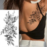 Lianfudai Sketch Flowers Sketch Tattoo Rose Blossoms Black and White Flowers Temporary Tattoos Sticker size: