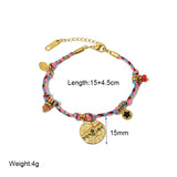 Lianfudai New Trendy Colorful Cotton Rope Choker Natural Stone Charms Stainless Steel Coin Pendant Necklace Bracelet For Women Jewelry