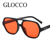 Lianfudai Vintage Oversized Sunglasses Women Retro Brand Double Bridges Square Sun Glasses Female Big Frame Black Orange Glasses Oculos