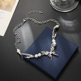 Lianfudai New Butterfly Wings Pearl Necklaces Women Personality Simple Temperament Hundred Match Necklace Party Jewelry Gift