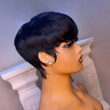 Lianfudai Short Straight Bob Wig Pixie Cut Wig Human Hair For Black Women With Bangs Brazilian Virgin Hair Non Lace front Cheap Wig Black