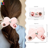 Lianfudai Christmas Bow Plush Hair Clip Soft Cute Hair Clip With Bangs Pink Santa Claus Elk Hair Accessories Girls Women New Year Gifts