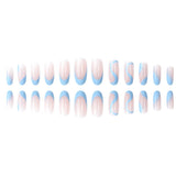 Lianfudai 24Pcs Long Round Head Press On Nail Art Seamless Removable Fake Nails With Glue Ballet Coffin Wearing Blue Reusable False Nails