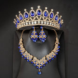 Lianfudai New Luxury Elegant Crystal Water Drop Bridal Jewelry Set Rhinestone Tiara Crown Necklace Earring Set Bridal Wedding Jewelry Set