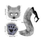 Lianfudai Fluffy Fur Fox Tail Keychain Cat Paws Gloves and Wolf Therian Mask Set for Halloween Cosplay Costume Accessories