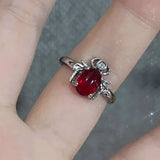 Lianfudai Irregular Red Crystal Glass Heart Aesthetic Rings for Women Y2K Gothic Animal Spider Ring Creative Grunge Jewelry Accessories