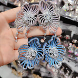 Lianfudai Bilincolor Luxury Big Royal Blue Flower Earring for Women Wedding Party Gift