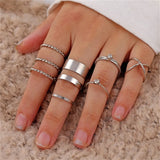 Lianfudai Bohemian Cross Wide Rings Set For Women Girls Simple Chain Finger Tail Rings New Bijoux Jewelry Gifts Ring Female