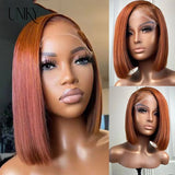 Lianfudai Dark Orange Silky Straight Bob Wig with Baby Hair Reddish Brown Brazilian Human Hair Dark Brown 13x4 Lace Front Wigs for Women