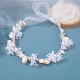 Lianfudai Handmade Pearl Conch Big Hoop Sea Snail Shell Garland Hairbands Crown Brides Seashell Headdress Beach Wedding Hair Accessories