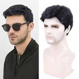 Lianfudai Synthetic Men Short Straight Wig Black for Male Hair Fleeciness Realistic Natural Headgear Hair Heat Resistant for Daily Party