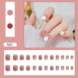 Lianfudai 24P Cute Childlike Rainbow Nail Art Full Cover Artificial Fake Nails Wearing Reusable False Nails Ballerina Press on Nail Art