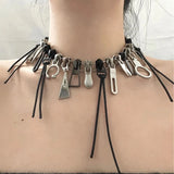 Lianfudai Cyber Punk Zipper Necklace Fringe Chain Head Y2k Hip Hop Choker Men's Women's Fashion Personality Jewelry Accessories