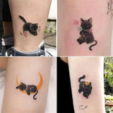 Lianfudai Cute Cat Tattoo Stickers  Black Cat Personality Waterproof Durable Temporary Tattoo Art Men and Women Cartoon Fake Tattoo Set