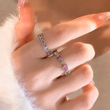 Lianfudai Pink Love Heart Rings for Women Opening Personality Thorn Finger Ring Fashion Sweet Girls Jewelry Wedding Party Accessories