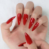 Lianfudai Stiletto Mirror Red Light Gossy Red Color Fingernails Sharp Fake Nails Art Medium Size Press On Nails Wholesale With Tabs