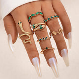 Lianfudai Luxury Green Rhinestone Joint Snake Ring Sets Charms Alloy Geometry for Women Men Party Jewelry 7pcs/sets кольца 22493