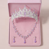 Lianfudai Bridal Jewelry Sets Crown Necklace Earrings Four Pack Silver Colour Women's Fashion Wedding Tiaras(excluding boxes)