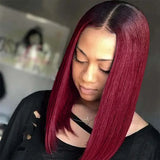 Lianfudai 1B/Burgundy Straight Bob Wig Ombre Red With Dark Roots 1B/99J Wig Free Part Straight Short Bob Wig Colored Wigs (Ombre 99J Wig) 