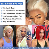 Lianfudai Blonde Bob Wig Human Hair 613 Bob Lace Front Wig Human Hair 13X4 Blonde lace Front Bob Wig Human Hair Pre Plucked 180% 12A