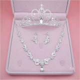 Lianfudai Bridal Jewelry Sets Crown Necklace Earrings Four Pack Silver Colour Women's Fashion Wedding Tiaras(excluding boxes)