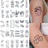 Lianfudai 30pcs Cartoon Bear Design Waterproof Temporary Tattoo Sticker Cute Heart English Letter Tattoo Body Art for Women Men