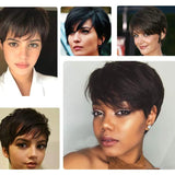 Lianfudai Short Pixie Cut Wig Human Hair Ready to Wear Brazilian Human Hair Wigs for Women  Black Brown Red Full Machine Wigs