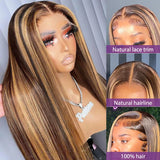 Lianfudai 13x6 Highlight Ombre Straight Lace Front Human Hair Wig Honey Blonde Colored Bone Straight Lace Frontal Wigs For Black Women