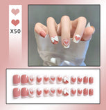 Lianfudai 24Pcs/Box Sweet Short Round/Square Head False Nail Art Full Cover Detachable Artificial Fake Nails Ballerina Press on Nails Tips