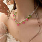 Lianfudai New Trendy Fruit Imitation Pearls Necklace Women Handmade Beaded Necklace For Women Jewelry Gift