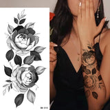 Lianfudai Sketch Flowers Sketch Tattoo Rose Blossoms Black and White Flowers Temporary Tattoos Sticker size: