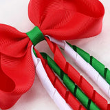 Lianfudai  2Pcs Christmas Hair Bow Clips For Women Girls Long Tassel Hairpins Solid Ribbon Red Hairgrips Headwear Hair Accessories