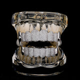 Lianfudai  2024 New Iced Out CZ Stone 8/8 Vampire Fangs Teeth Grillz Hip Hop Zircon Tooth Caps Dental Grill For Women Men Jewelry